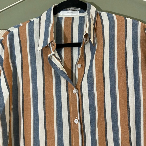 Rust and Blue/Ivory Striped Linen Buttondown - Picture 3 of 4